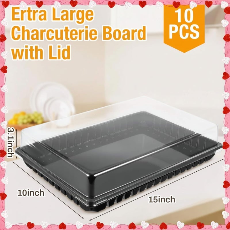 Shellwei 10 Pack Extra Large Valentine's Day Charcuterie Board with Lids 15 x 10 Inch Catering Cookie Trays Plastic Serving Tray Fruit Chocolate Desserts Reusable Platter for Travel Valentine Party - Image 2